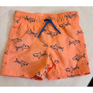 Cat & Jack Baby Boys Shark Print Swim Trunks Peach Orange 18M Mesh Lined